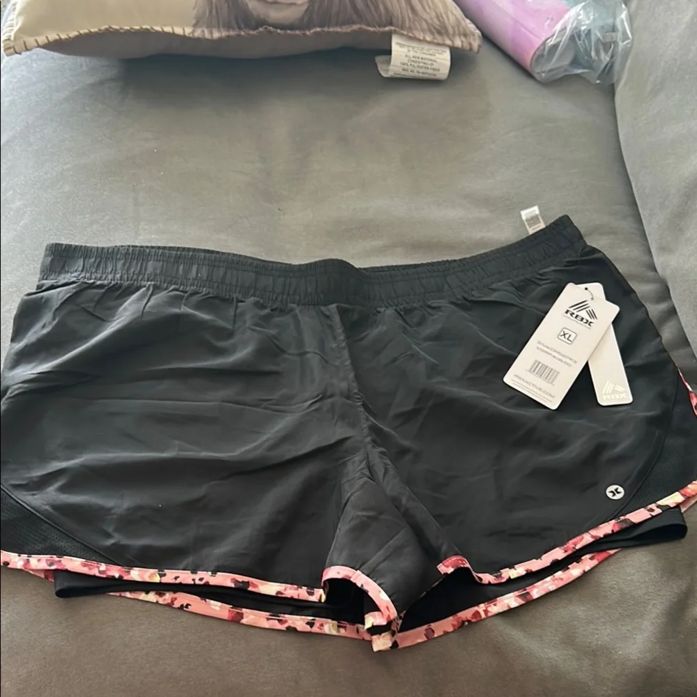 RBX Black and Pink Athletic Shorts with Elastic Waistband - Picture 1 of 5